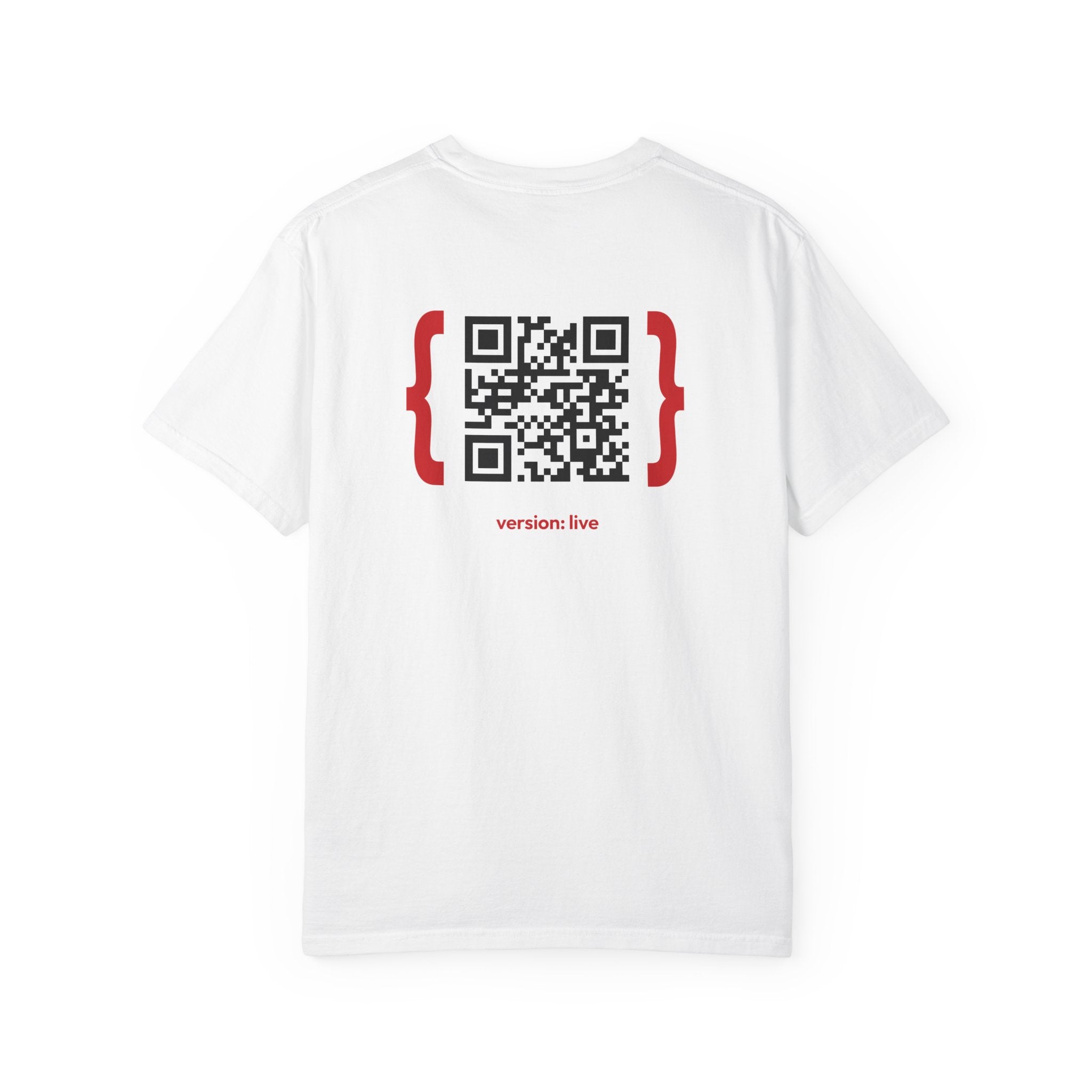 White t-shirt with a QR code on the back